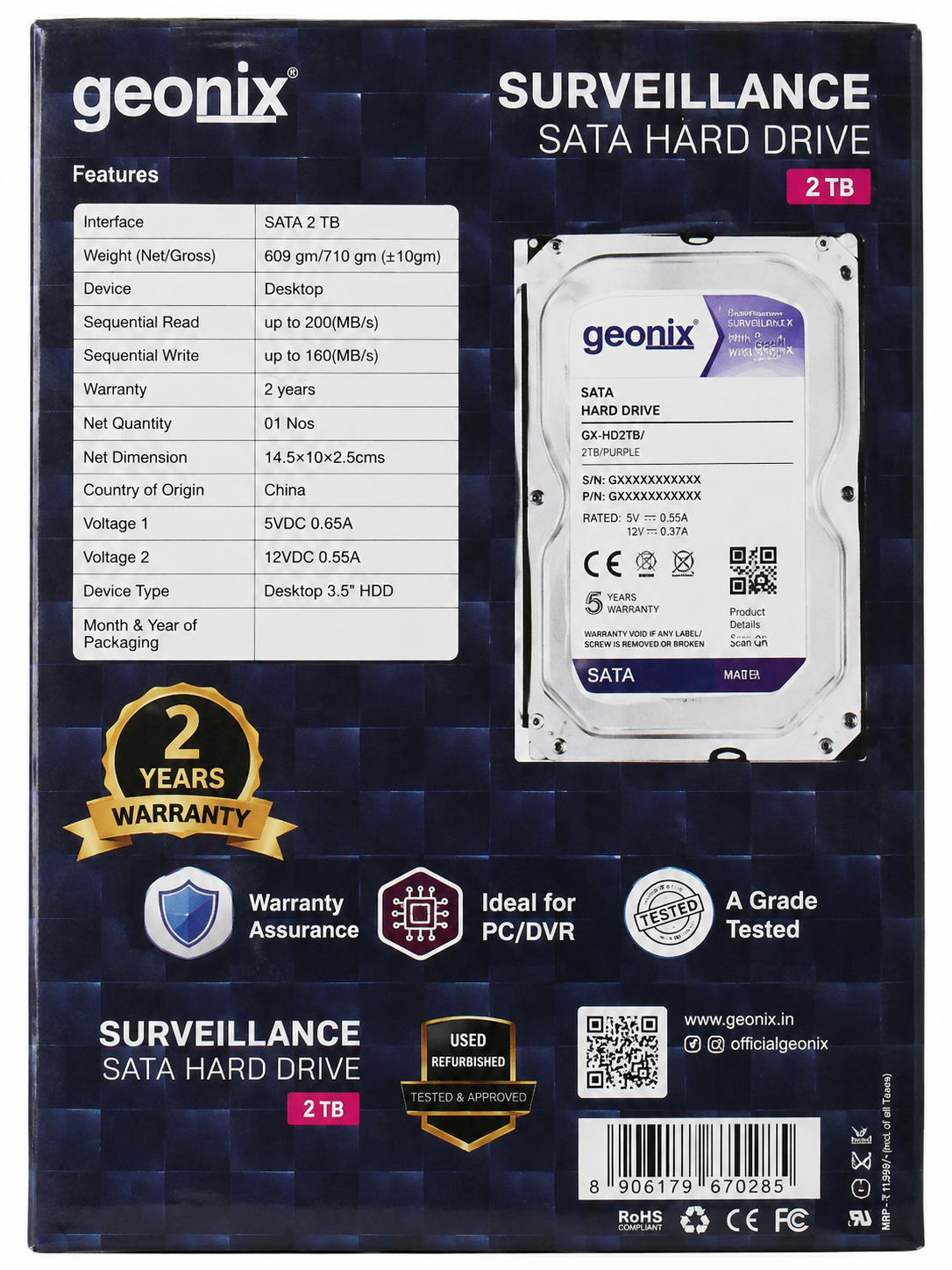 Geonix 2TB Surveillance SATA Hard Drive