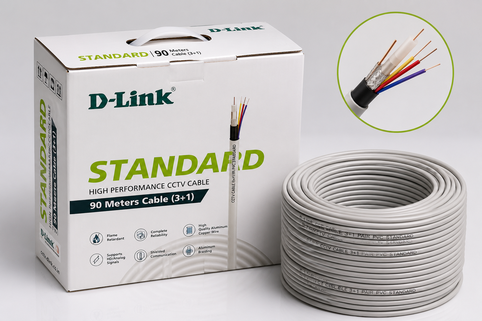 D-Link Standard 3+1 CCTV Cable | 90 Meter | High Performance CCTV Cable