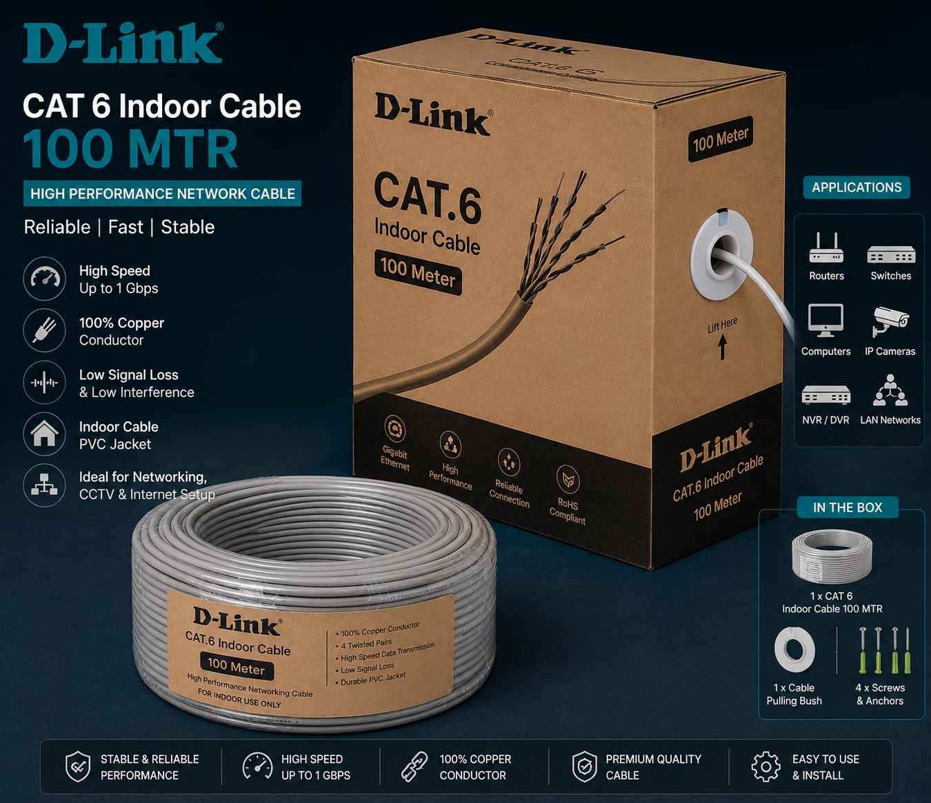 D-Link CAT6 100 Meter Indoor Cable