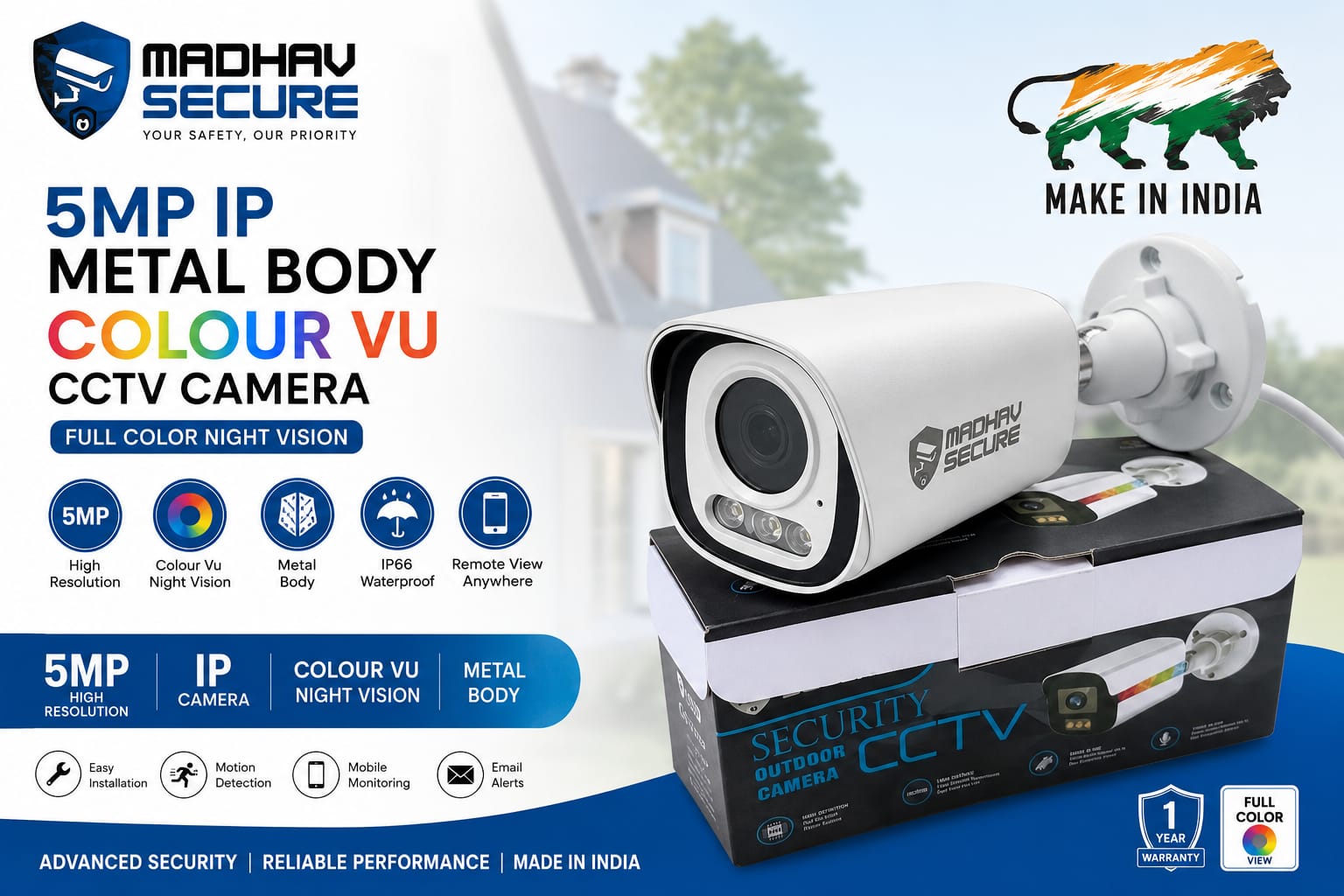 5MP IP Metal Body Colour Vu CCTV Camera | Full Colour Night Vision | Outdoor Security Camera